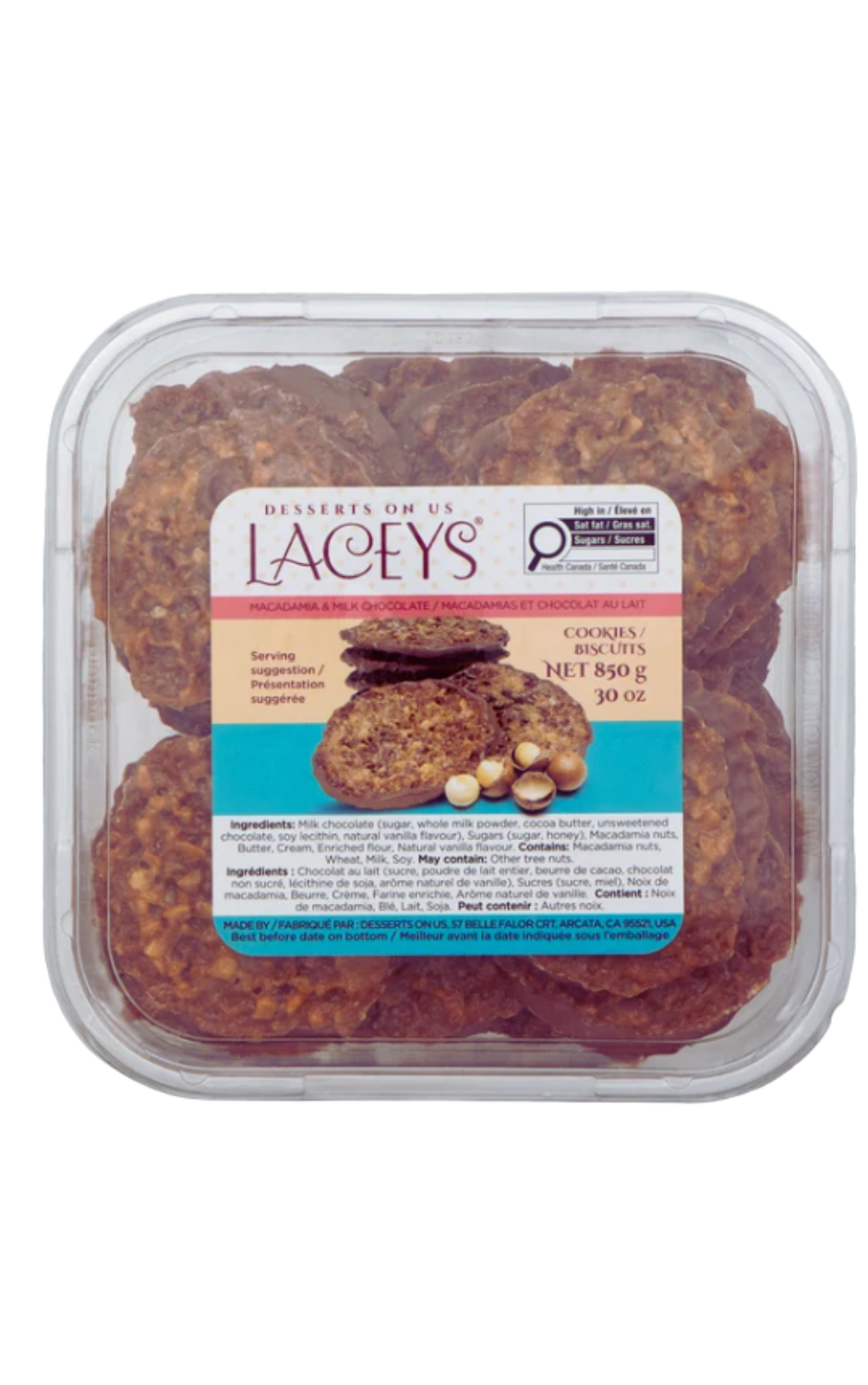 Lacey's Milk Chocolate Macadamia Cookies - 1 x 850 Grams