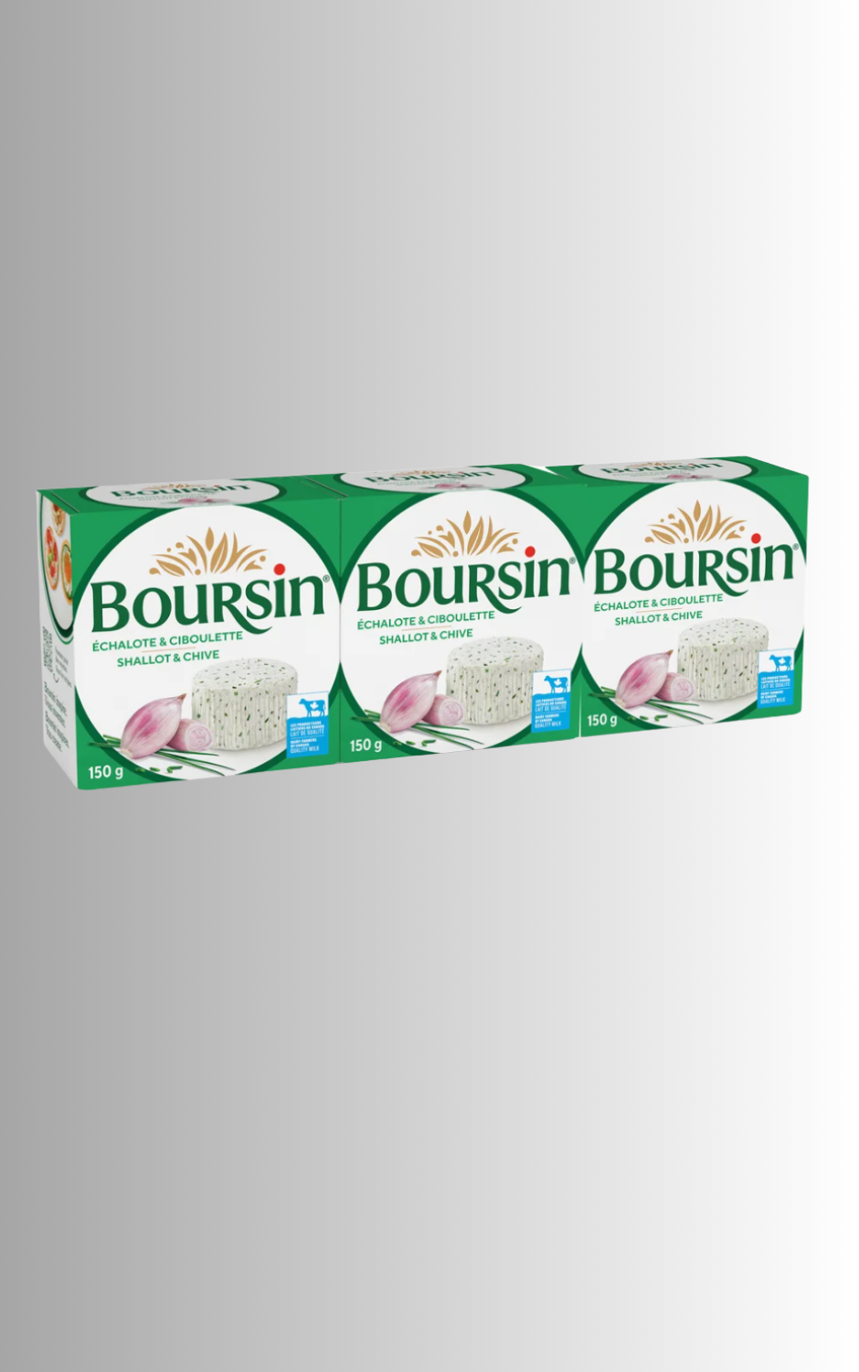 Boursin Shallot & Chive Cheese - 3 x 150 Grams