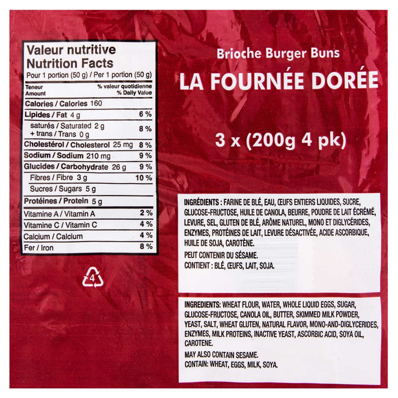 Image of La Fournee Doree Brioche Burger Buns 12-Pack - 3 x 200 Grams