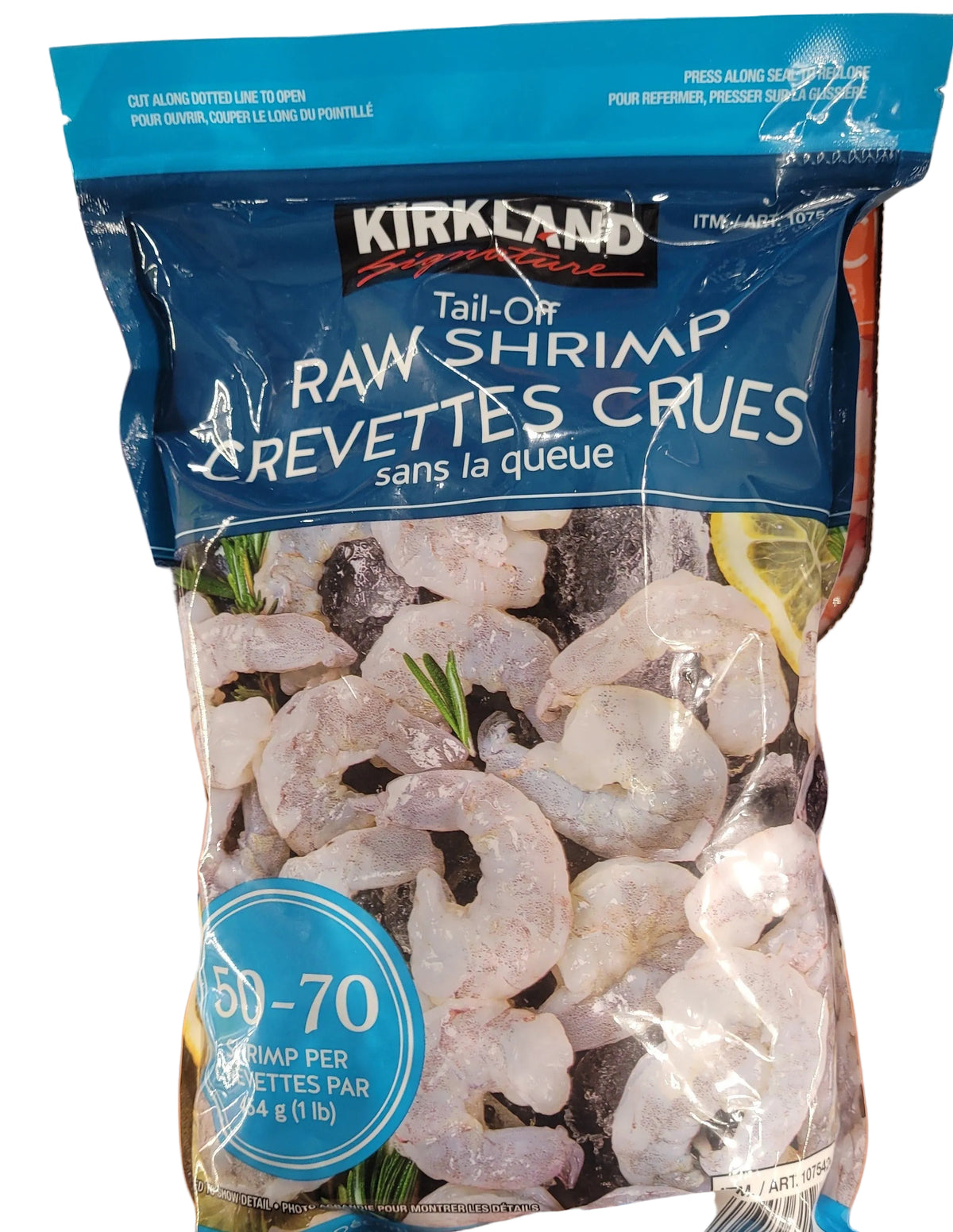 Image of Kirkland Signature Frozen Tail-Off Raw Shrimp 50/70 - 1 x 907 Grams