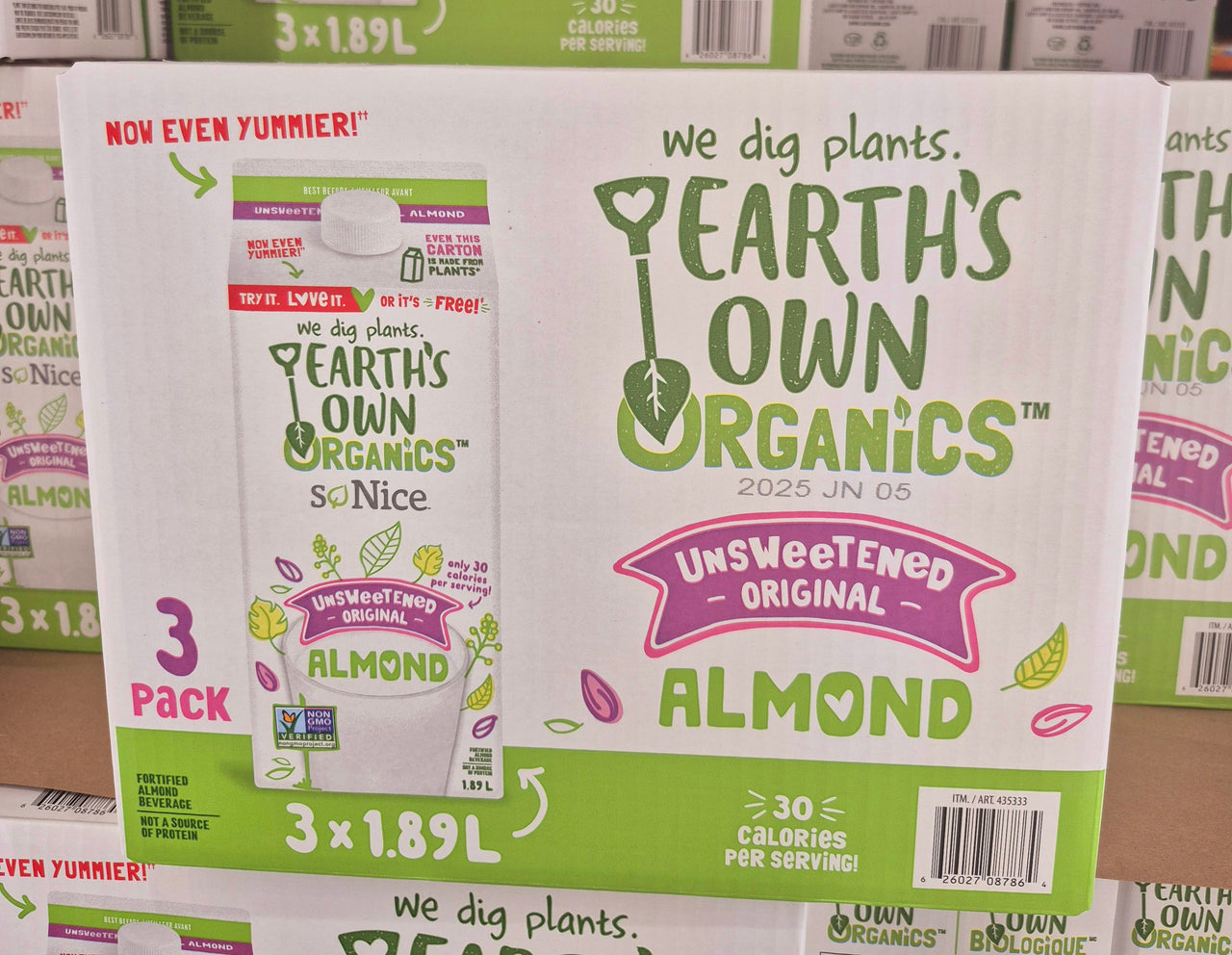 Image of Earth's Own Organics Almond Milk 3-Pack - 3 x 1.89 Litres