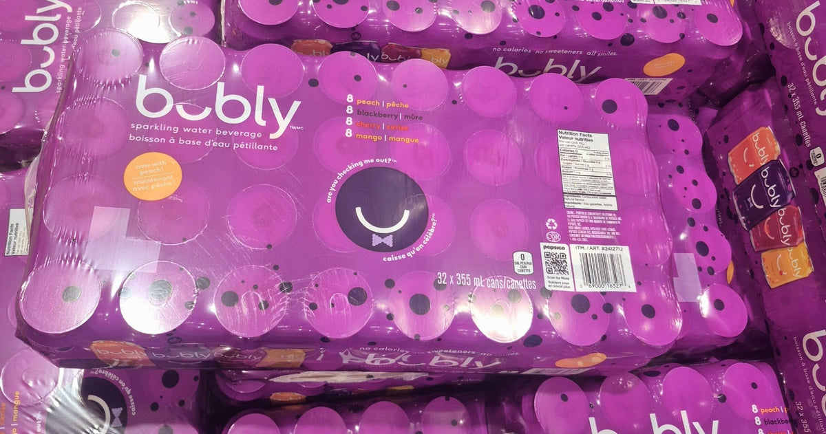 Bubly Peach, Blackberry, Cherry, and Mango Variety Pack - 32 x 355 ML