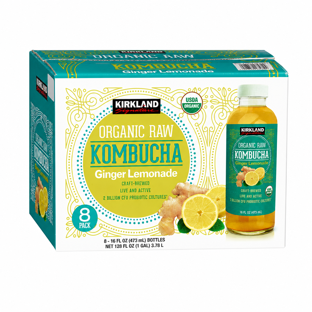 Kirkland Signature Organic Raw Kombucha Ginger Lemonade, 8 pack - 8 x 473 Grams