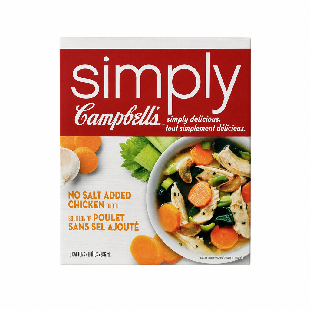 Simply Campbell's No Salt Added Chicken Broth - 6 x 946 Grams