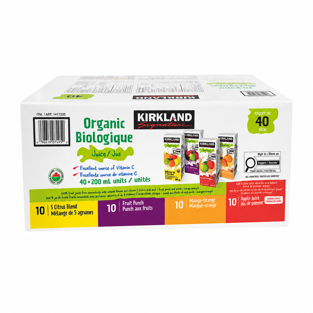 Kirkland Signature Organic Juice Assorted Flavours - 40 x 200 ML