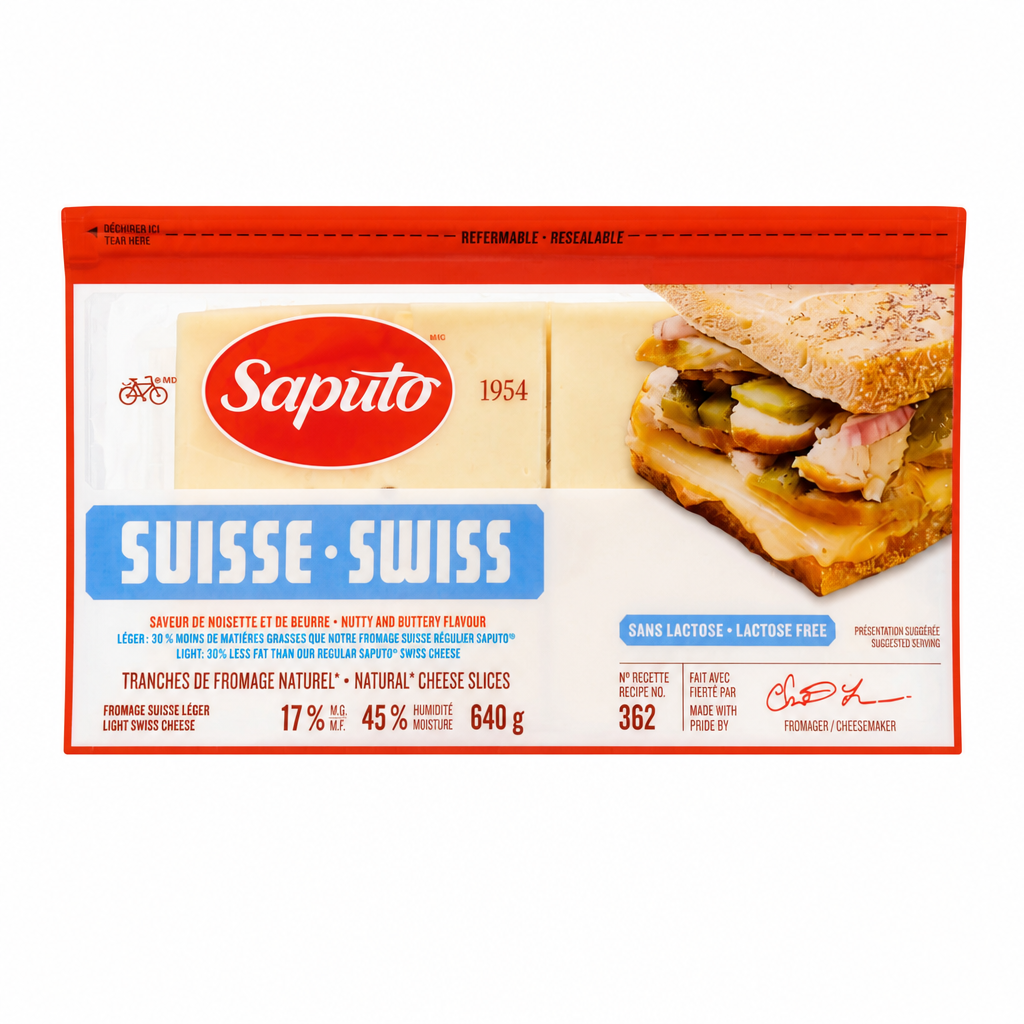 Saputo Light Swiss Cheese Slices - 1 x 640 Grams