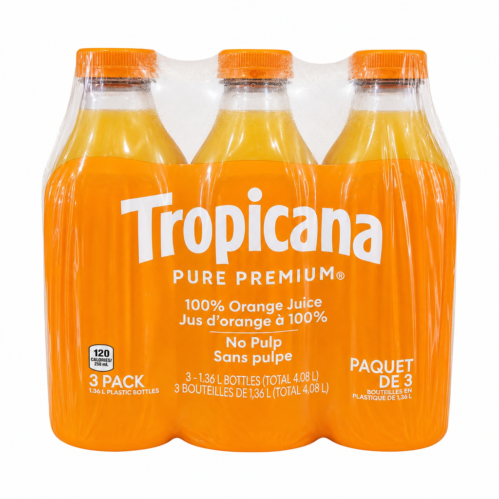 Tropicana No Pulp Orange Juice - 3 x 1.36 L