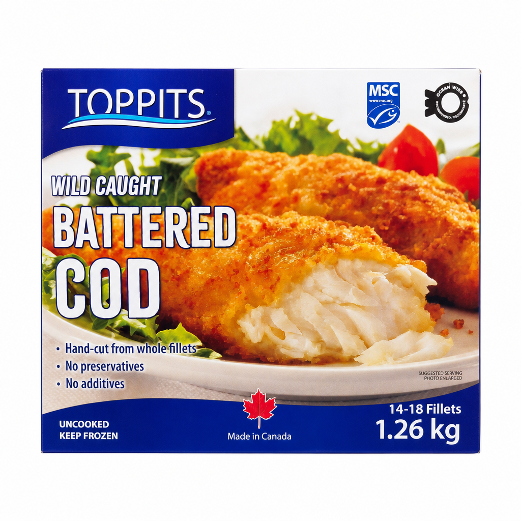Toppits Wild Caught Battered Cod - 1 x 1.26 KG