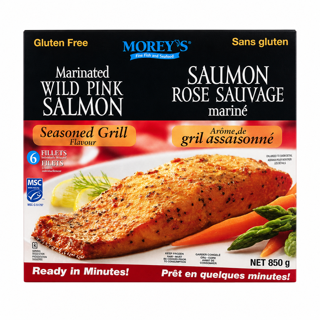 Morey's Marinated Wild Pink Salmon Fillets, Seasoned Grill - 1 x 850 Grams