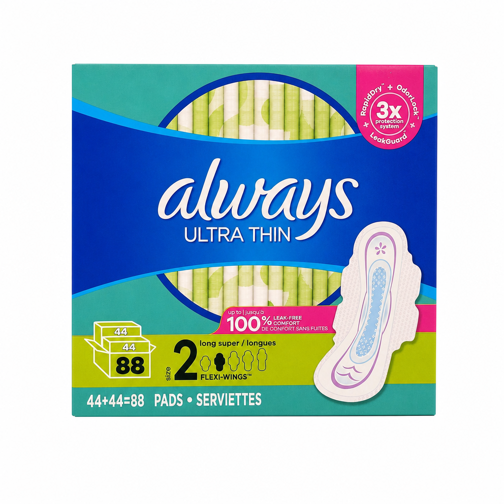 Always Ultra Thin Size 2 Long Super Pads with Wings, Unscented 88cnt - 1 x 856 Grams