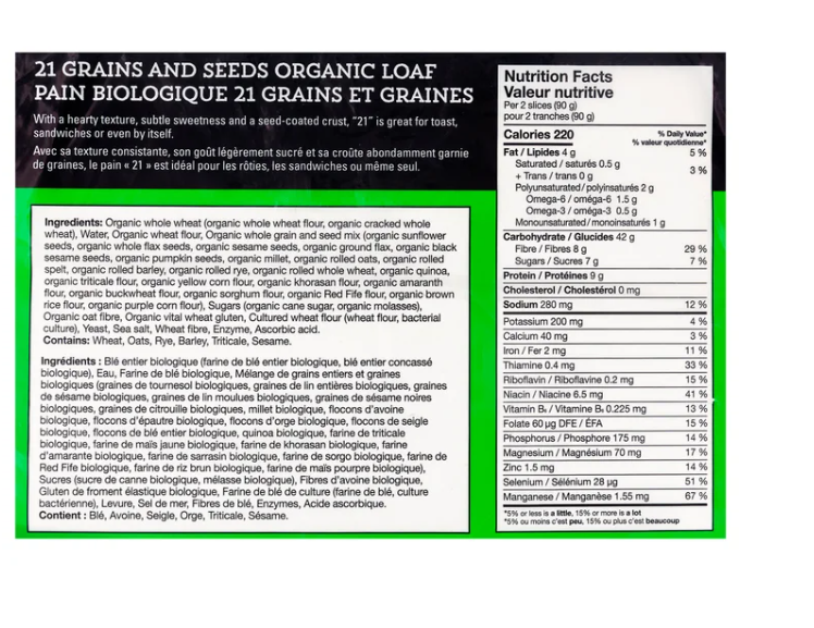 Kirkland Organic 21 Whole Grain Bread - 2 x 765 Grams