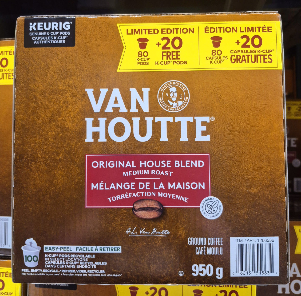 Van Houtte House Blend Med Roast K-Cup Pods 100Pack - 1 x 950 Grams