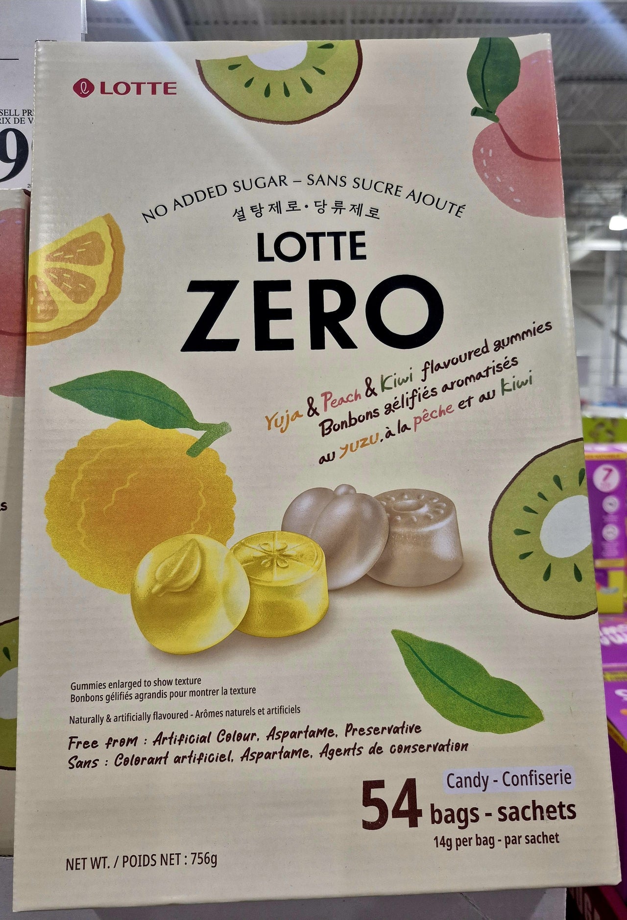 Lotte Zero Peach Kiwi Yuzu - 1 x 756 Grams