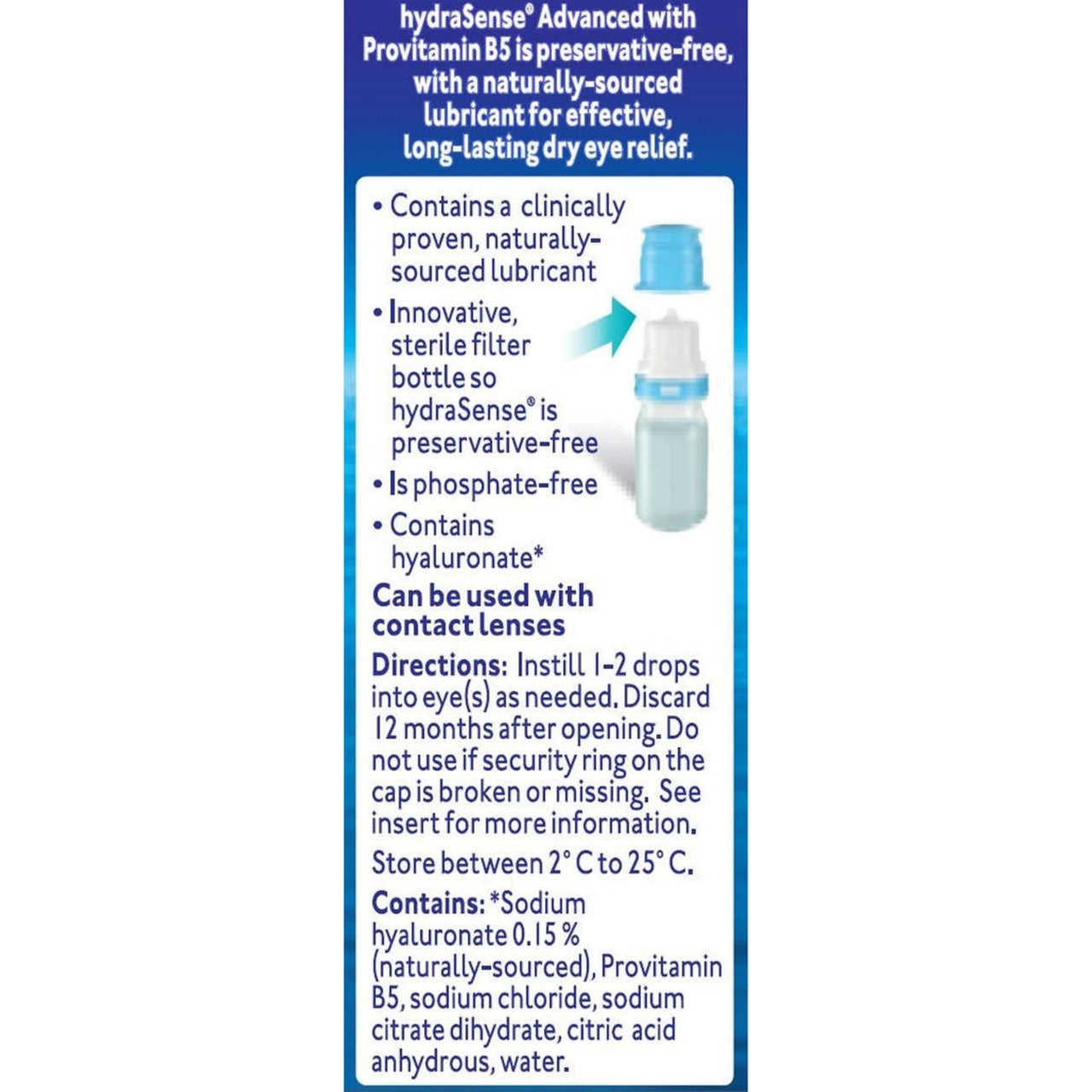 Image of hydraSense Drops Advanced for Dry Eyes, 10 ml, 3-pack