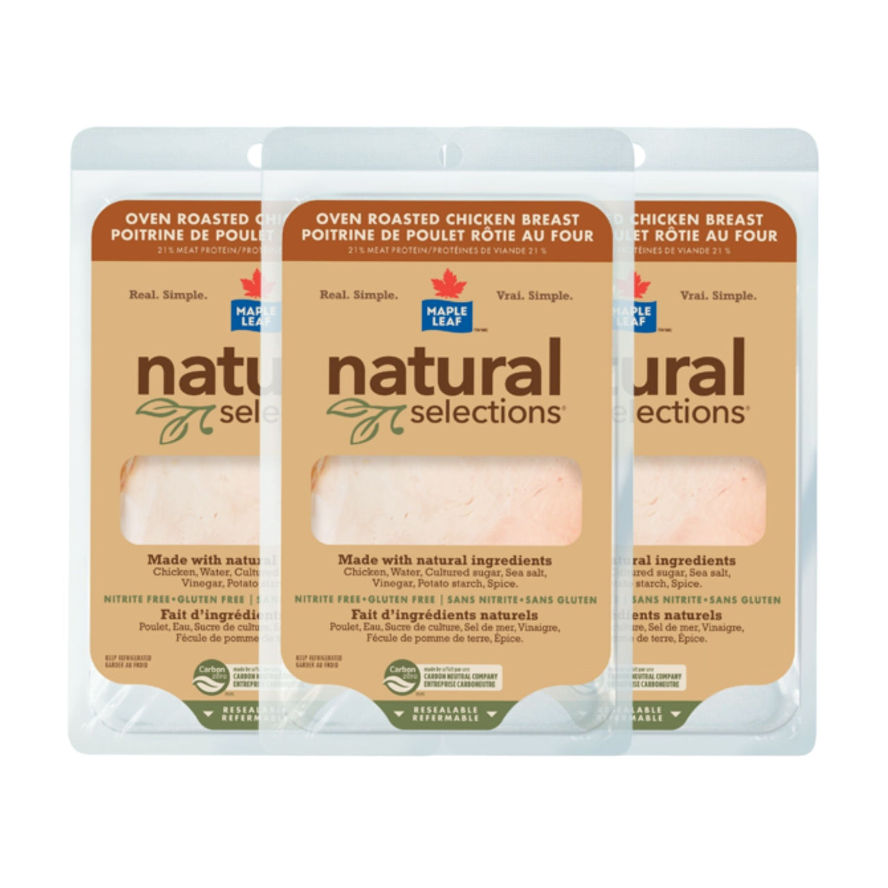 Image of Maple Leaf Natural Selections Sliced Oven Roasted Chicken Breast - 3 x 300 Grams