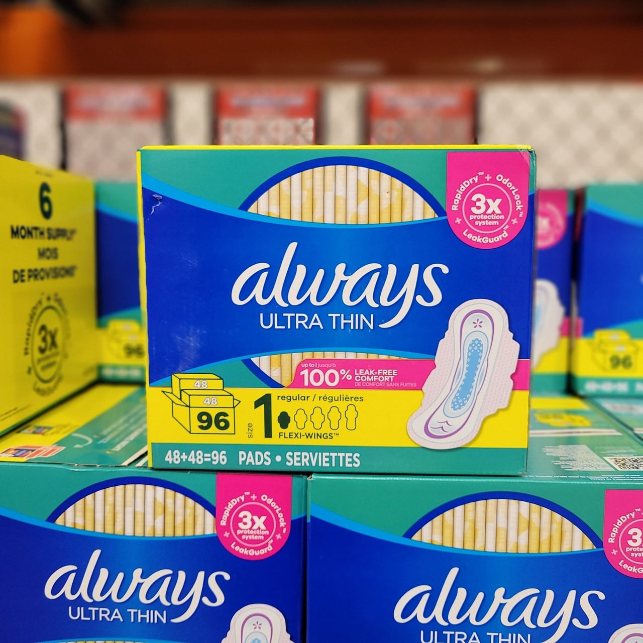 Image of Always Ultra Thin Size 1 Unscented Regular Pads with Wings 96-Pack - 1 x 855 Grams