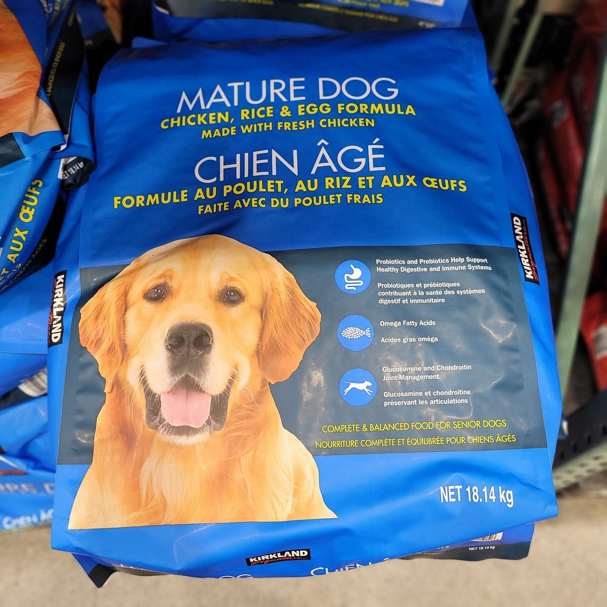 Image of Kirkland Signature Mature Dog Food, Chicken, Rice & Egg Formula - 1 x 18.14 Kilos